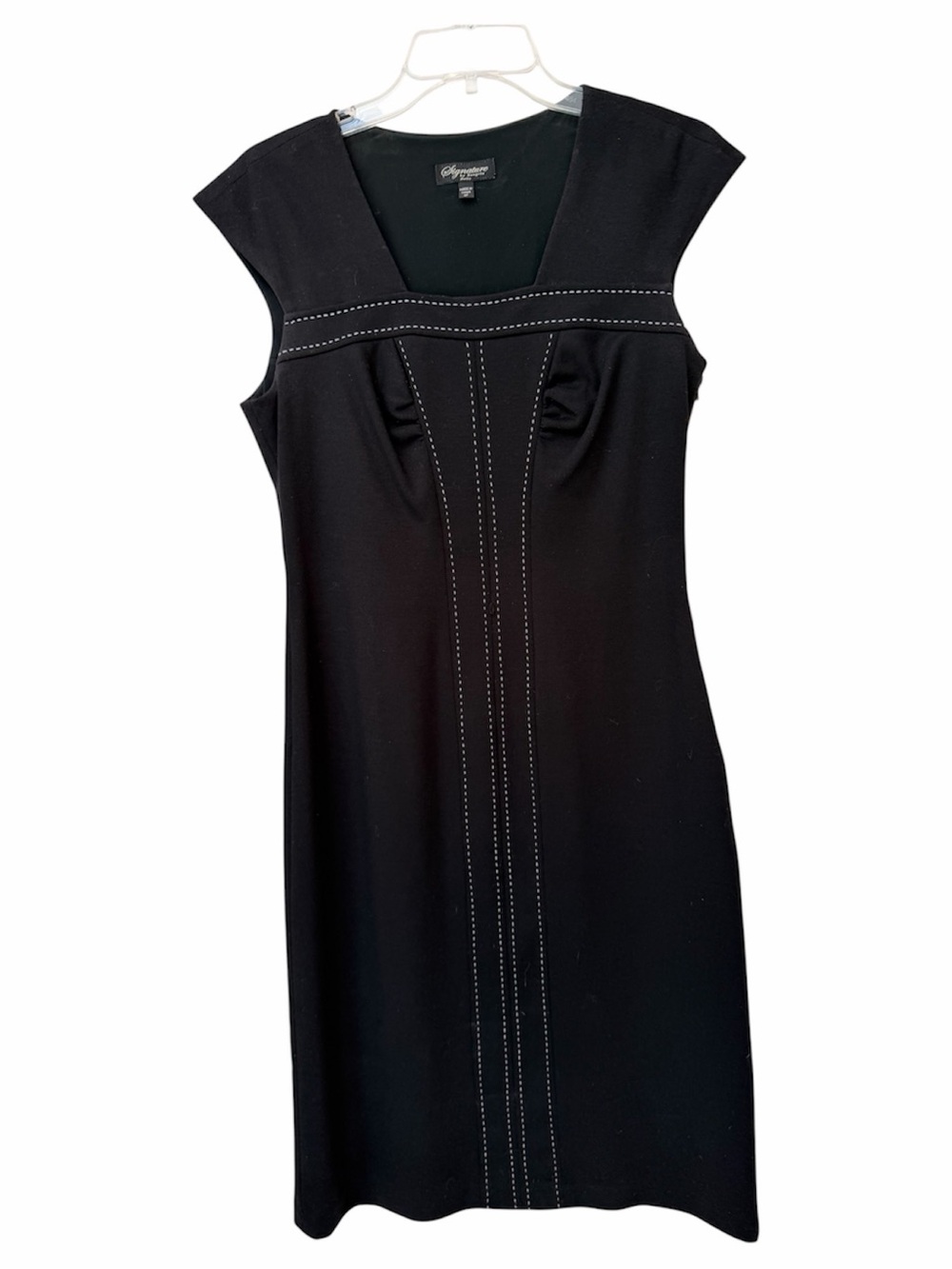 Signature by Sangia Black Cap-Sleeve Sheath Dress, Contrast White Stitching Sz 8 - Picture 1 of 12